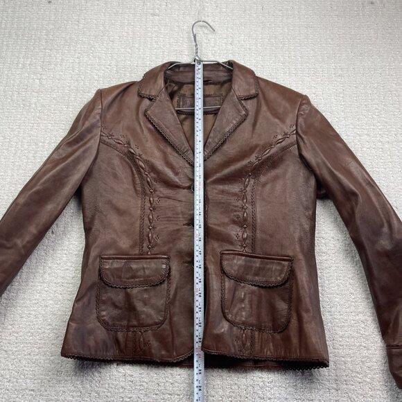 VTG Dominique Western Brown Leather Jacket Women's M Hipster Biker Pockets - Picture 10 of 16